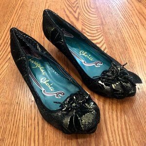 Irregular Choice Black and Gold Kitten Heels 8.5